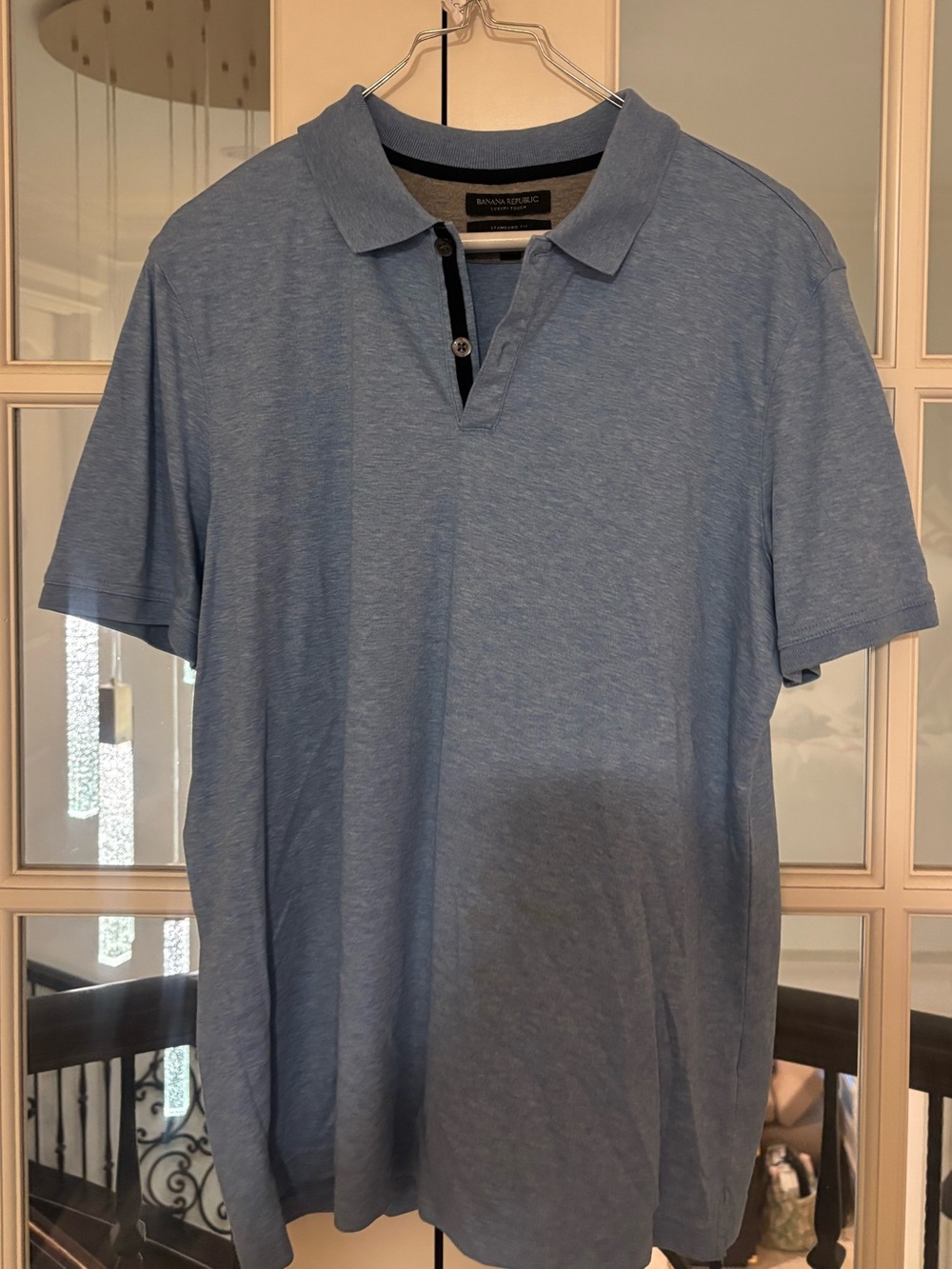 Banana Republic Men’s Heathered Blue Polo with Contrast Placket